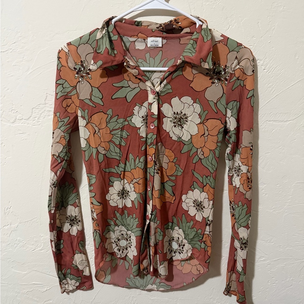 Wilfred Floral Button Down Shirt - Rust and Green